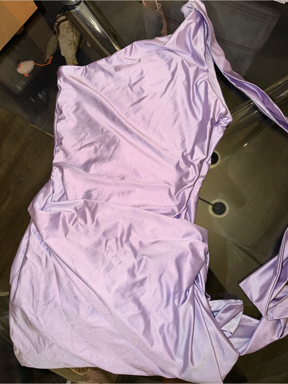 Oh Polly One-Shoulder Lilac Satin Mini Dress with Scarf Detail - Picture 4 of 6